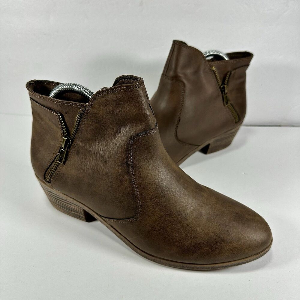 Faded Glory Brown Faux Leather Ankle Boots – Women’s Size 9